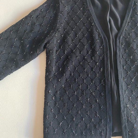 Vintage 90s Ann Taylor Beaded Cardigan V-neck Merino Wool Black Bugle Beads - Picture 15 of 15